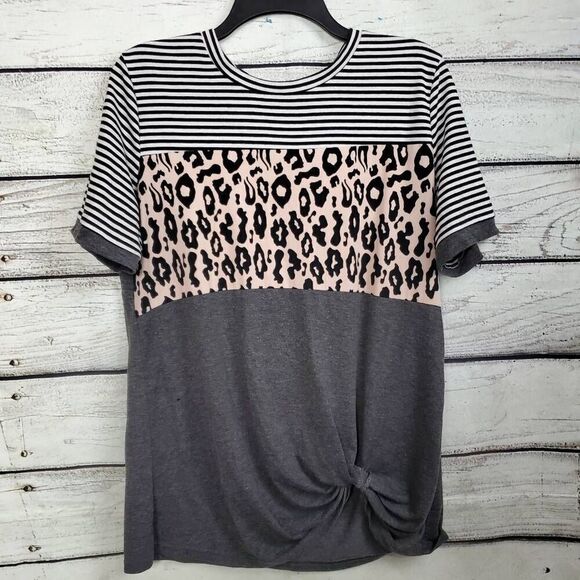 Mixed Media Tie Shirt Size Large Blouse - Picture 1 of 9